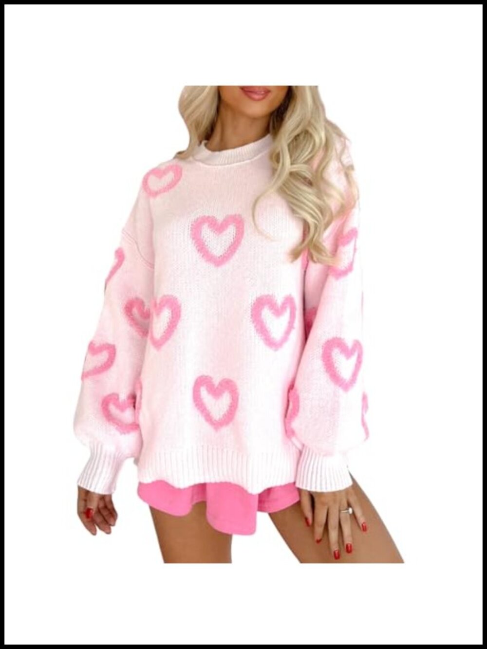 Cute Heart Long Sleeve Crew Neck Oversized Knit Pullover Sweater Women Y2K